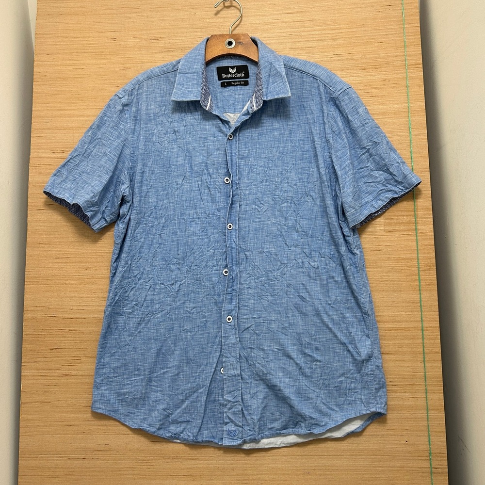 Buttercloth Icy Cotton Mens Large Regular Fit Short Sleeve Button Down Shirt